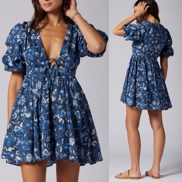 Joie Dresses & Skirts - NWT Joie Lucia Mini Cotton Dress Puff Sleeve Blue Black Size 10